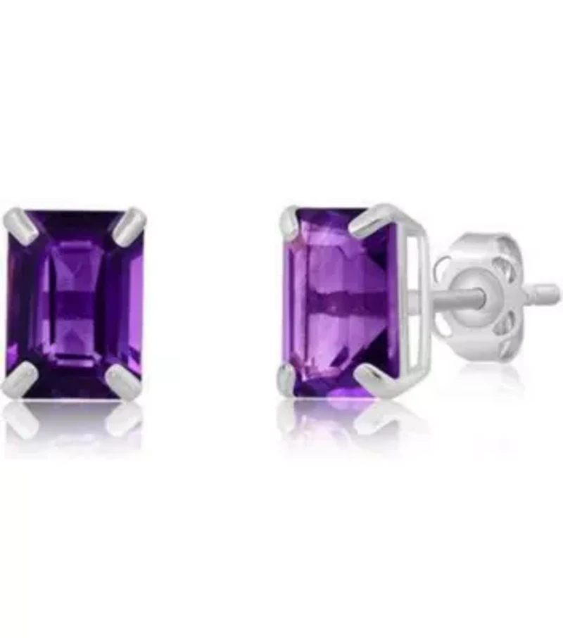 Sterling Silver  Created Purple Amethyst Studs