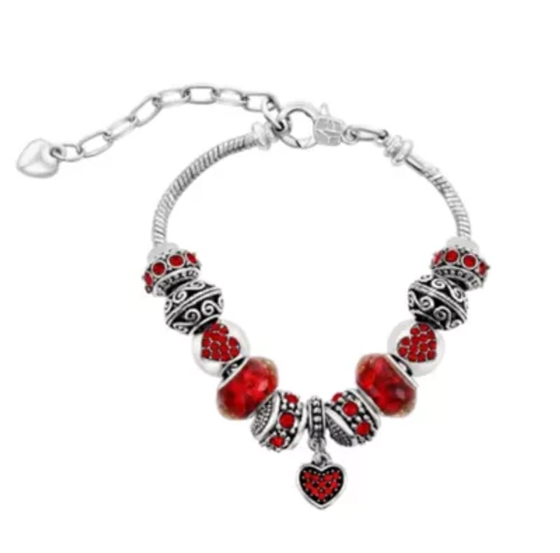 Red Heart Crystal Heart Charm Bracelet