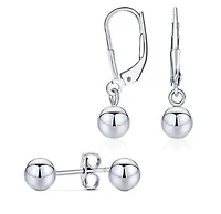 2 Pack 925 Sterling Silver Ball Earrings Set