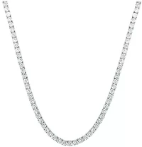 14K White Gold Plated Round Tennis Necklace 3MM, 16 Inch, Crystal Tennis Necklace, Choker Necklace For Men And Women