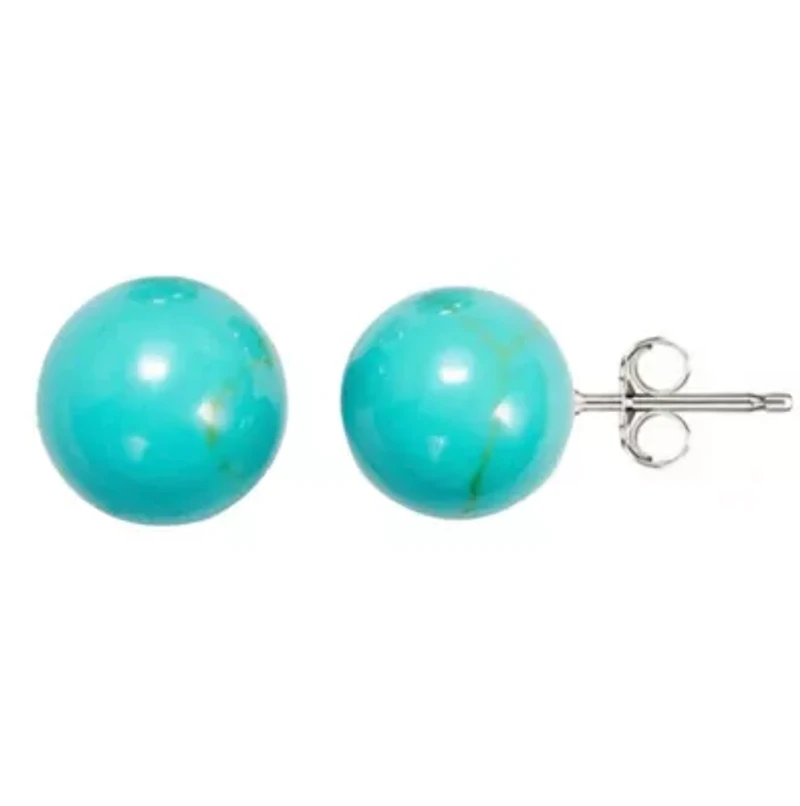 925 Sterling Silver Created  Turquoise Ball Studs Earrings