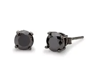 925 Sterling Silver  Created Black Onyx 4MM Round Studs Earrings