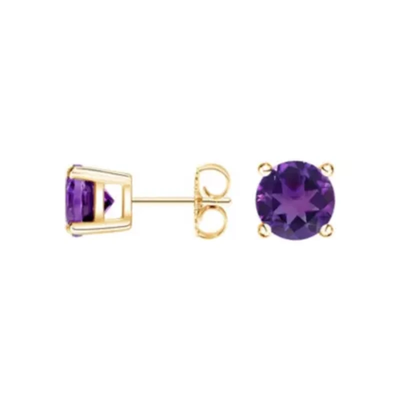 14k Gold Over 925 Sterling Silver Amethyst Stud Earrings