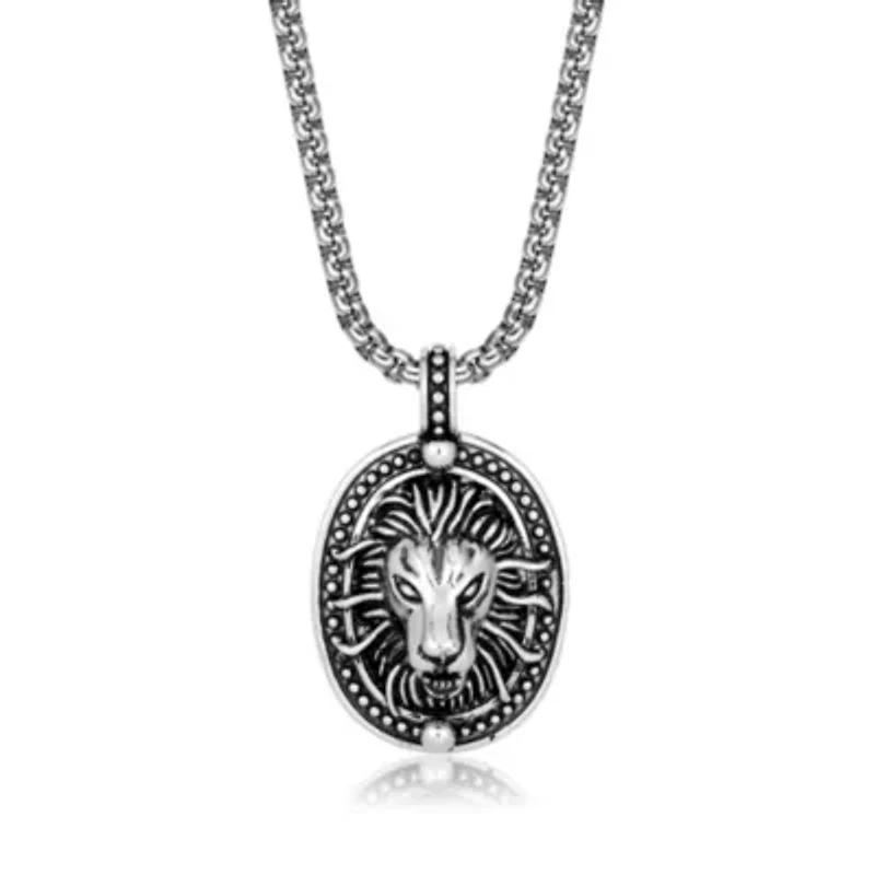 Stainless Steel Lion Pendant with Black Ion Plating