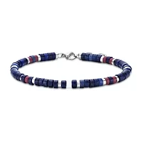 Lapis, Howlite, & Red Stone Stainless Steel Bracelet