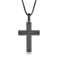 Stainless Steel Cross Pendant with Diamond Accent and Black Ion Plating