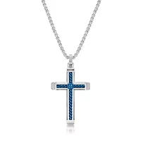 Stainless Steel Cross Pendant with Blue Diamond Accent and Black Ion Plating