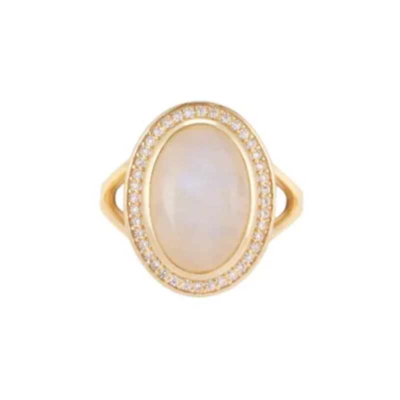 14k Gold Vermeil Moonstone Halo Ring
