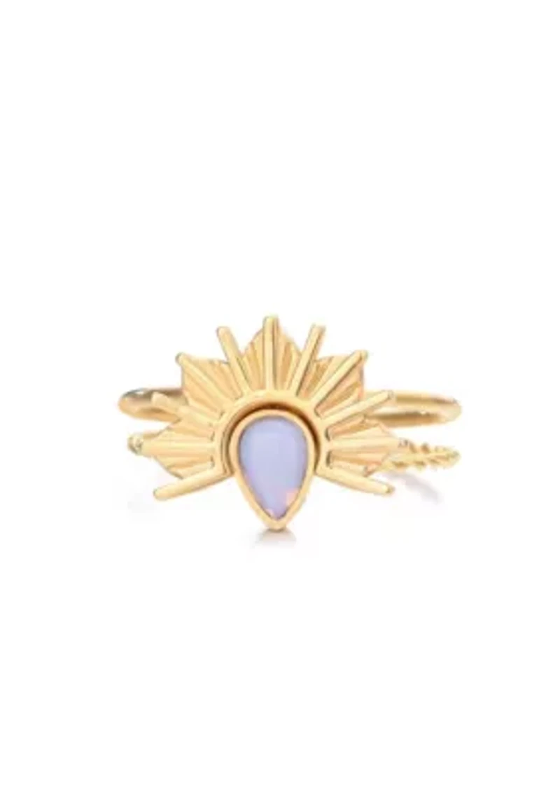 Tarnish Resistant 18k Gold Plated Opal Sunrise Ring Set