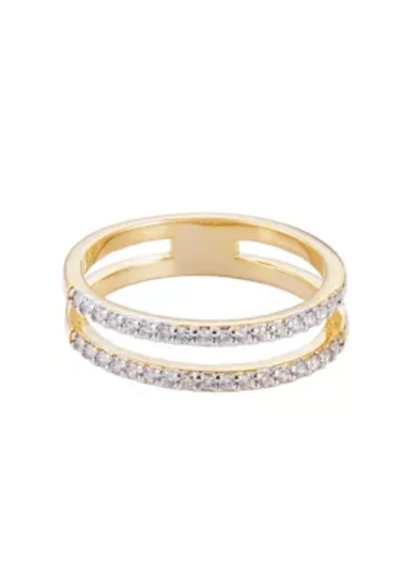 14k Gold Plated CZ Double Band Ring