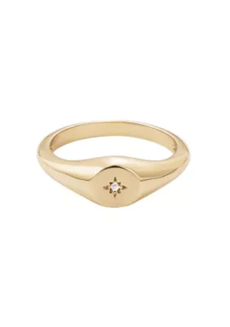 14k Gold Plated Starbust Signet Pinky Ring