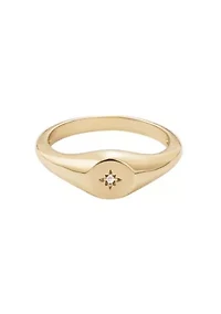 14k Gold Plated Starbust Signet Pinky Ring