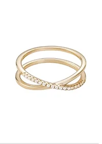 14k Gold Vermeil .925 Sterling Silver CZ Crossed Half Eternity Band Ring