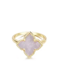 14k Gold Plated White Mother of Pearl Flower Ring