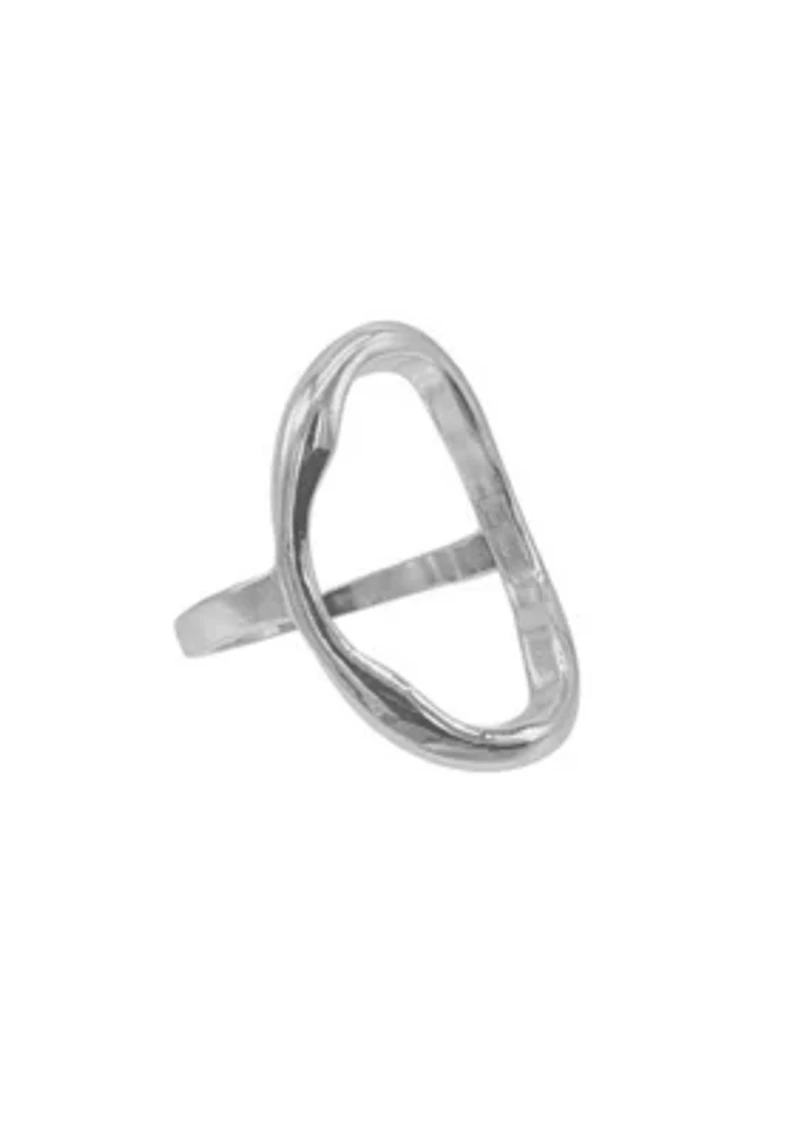 Silver Plated Open Hammered Oval Ring