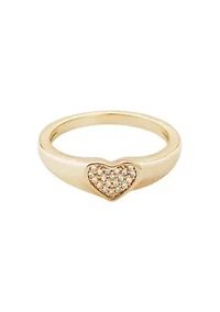 14k Gold Plated CZ Pave Heart Signet Pinky Ring