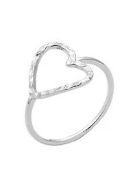 Silver Plated Hammered Open Heart Ring