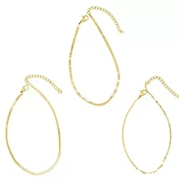 Tarnish Resistant 14k Gold Plated Adjustable 9-11" Herringbone, Valentina, and Mariner Chain Anklet Set