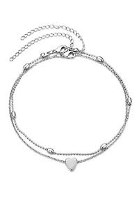 Silver Plated Heart Adjustable Anklet Set