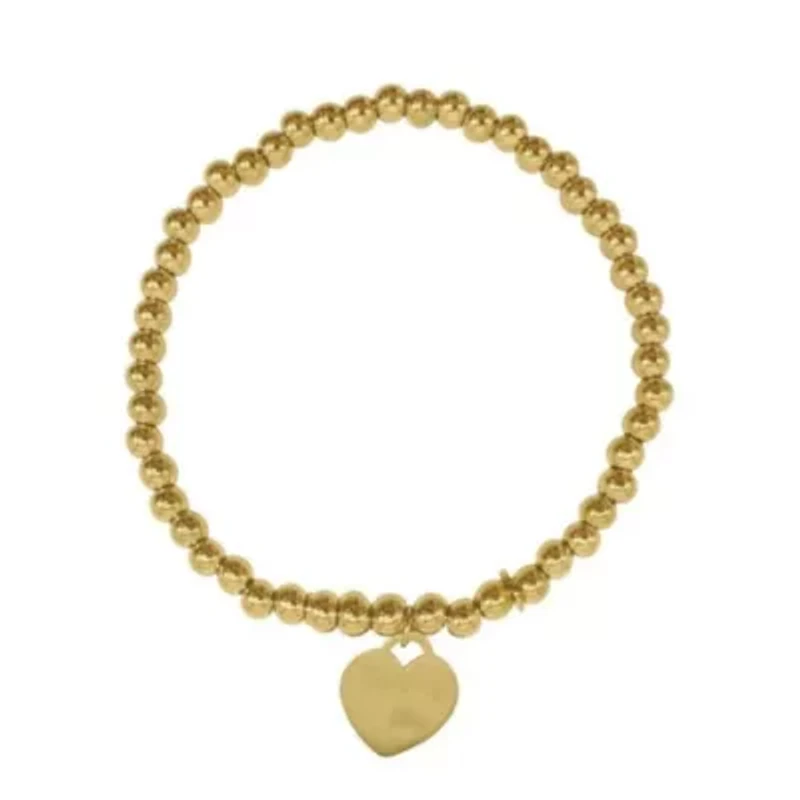 14k Gold Plated Beaded Stretch Bracelet with Heart Charm