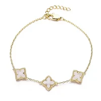 14k Gold Plated White Mother of Pearl Flower Bracelet