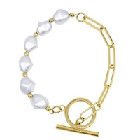 14k Gold Plated Chain Toggle Pearl Bracelet