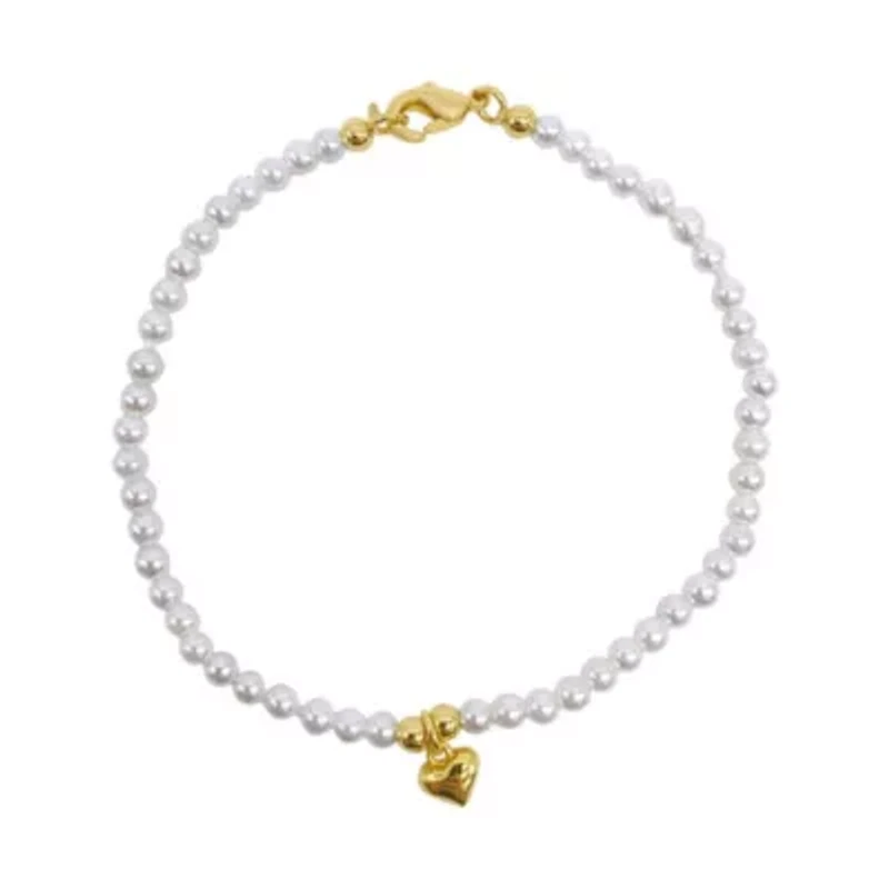 14k Gold Plated Seed Pearl and Heart Bracelet