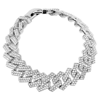 Rhodium Plated Edgy Cuban Crystal Chain Bracelet