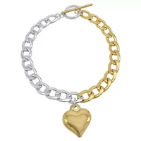 Tarnish Resistant Mixed Metal Heart Chain Toggle Bracelet