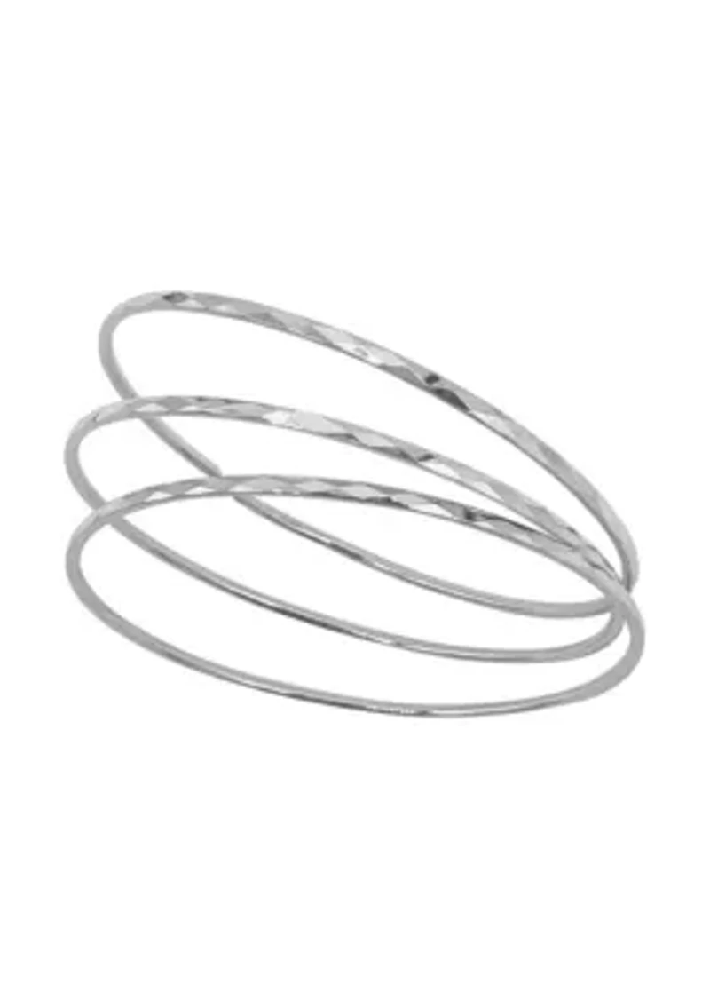 Silver Plated Hammered 3mm Bangle Set
