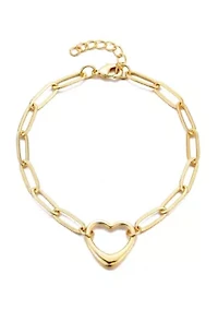 14k Gold Plated Paperclip Chain Outline Heart Bracelet