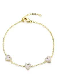 14k Gold Plated Mother of Pearl Mini Halo CZ Heart Bracelet