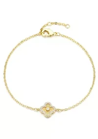 14k Gold Plated Button Clover CZ Halo Bracelet