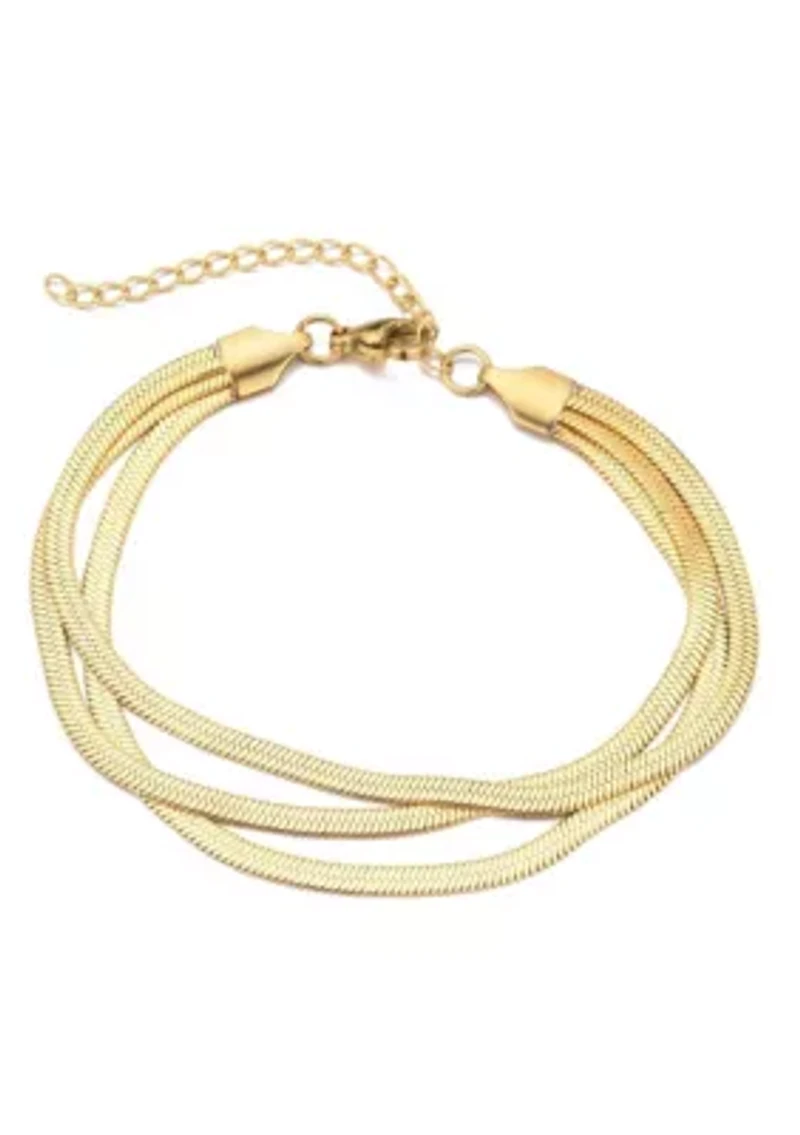 Tarnish Resistant 18k Gold Plated Multi-Strand Herringbone Chain Bracelet