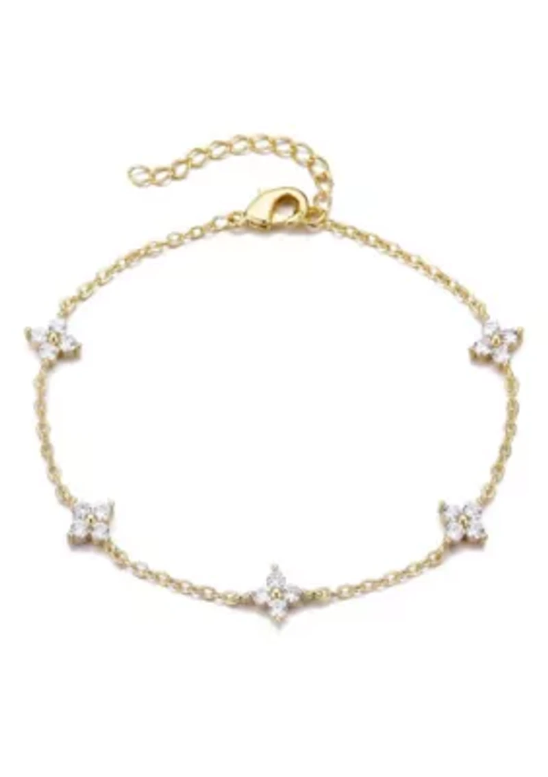 14k Yellow Gold Plated CZ Flower Station Bracelet