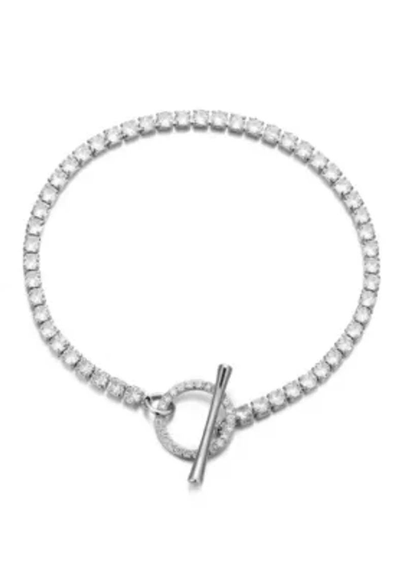 Silver Plated Crystal Toggle Tennis Bracelet