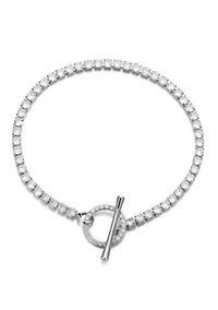 Silver Plated Crystal Toggle Tennis Bracelet
