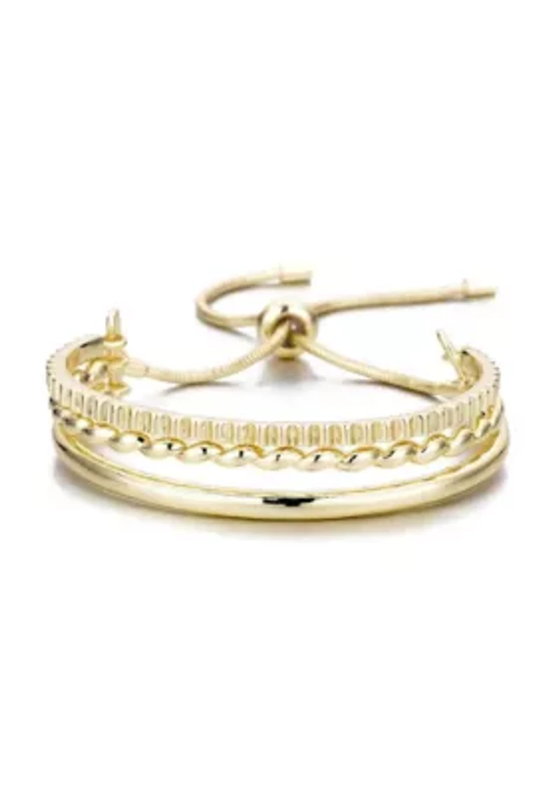 Gold Plated 3-Line Cuff Adjustable Bolo Bracelet