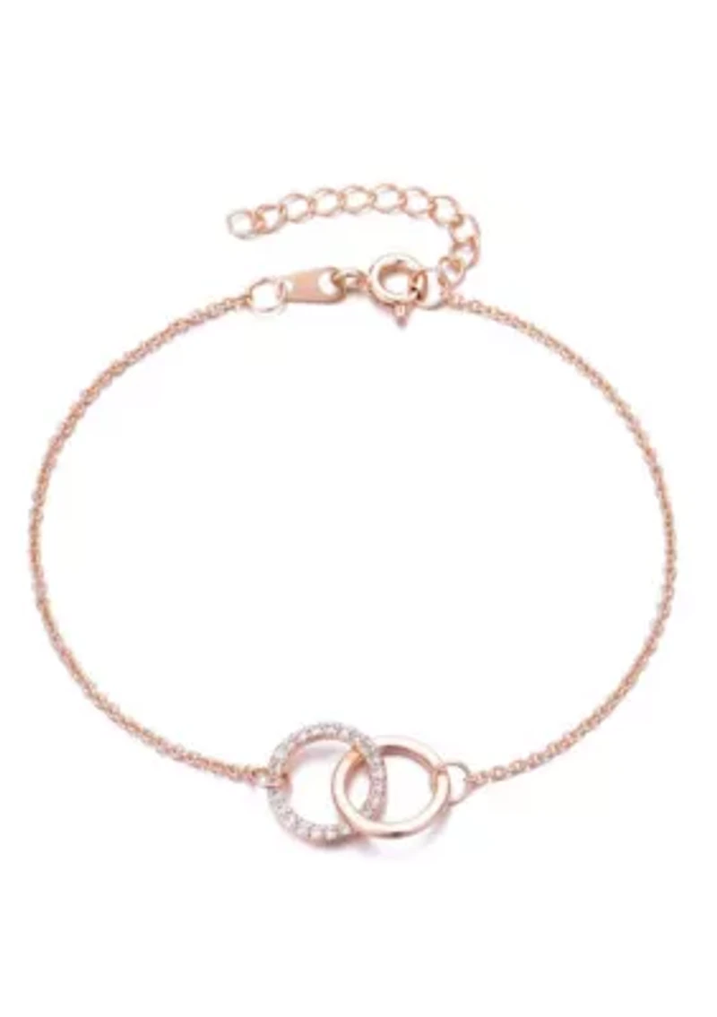 14k Rose Gold Plated Adjustable Pave CZ Rings Bracelet