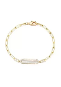 14k Gold Plated Elongated Pave CZ Link Bracelet