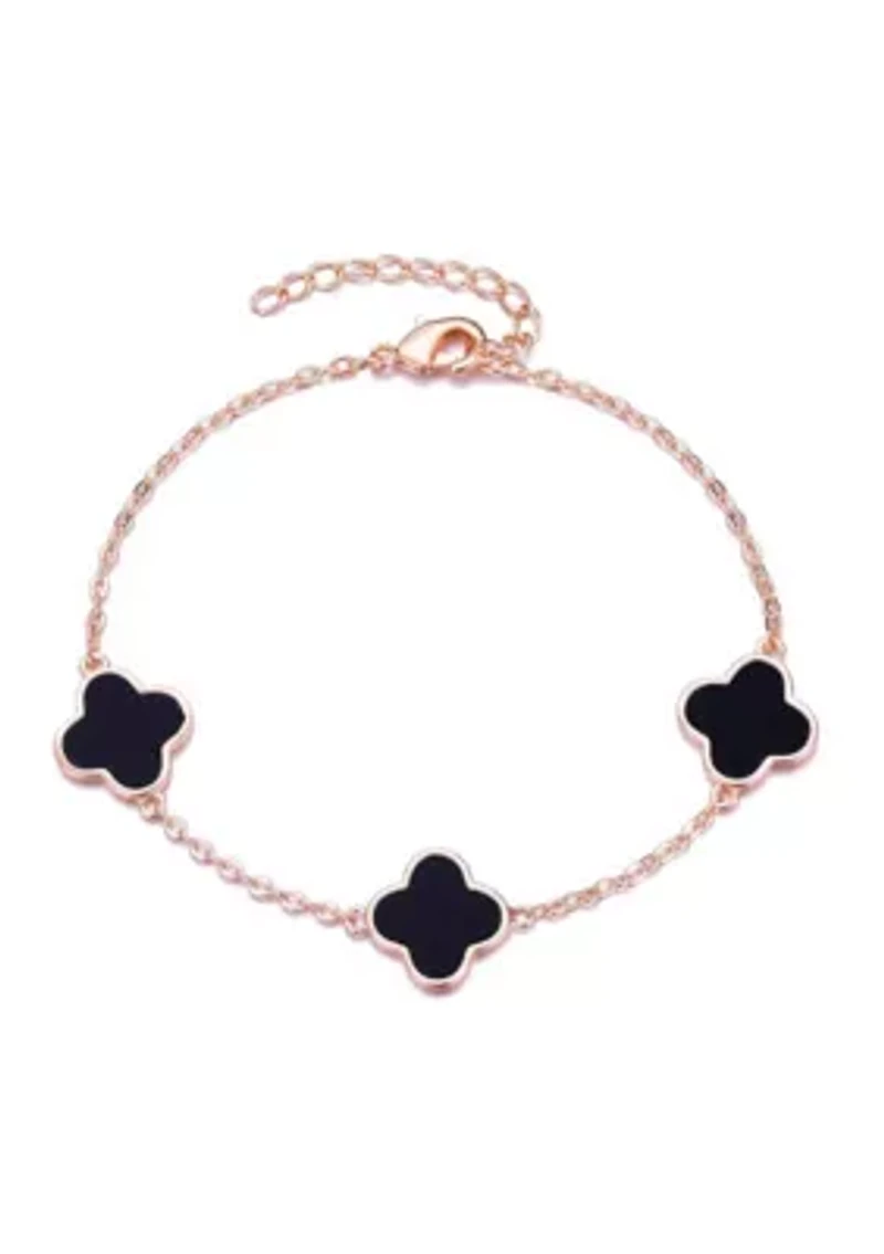 14k Rose Gold Plated Black Clover Station Bracelet