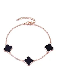14k Rose Gold Plated Black Clover Station Bracelet