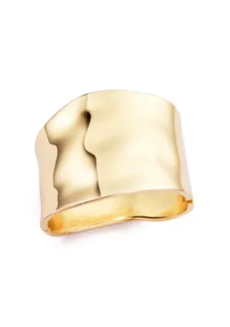 Gold Plated Tall Hammered Bangle