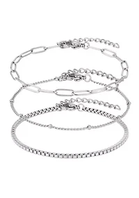 Tarnish Resistant Silver 3-Chain Bracelet Set