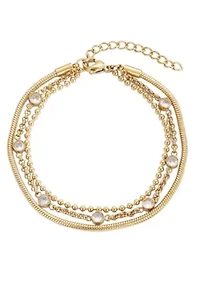 Tarnish Resistant 18k Gold Plated Layered Crystal 3-Chain Bracelet