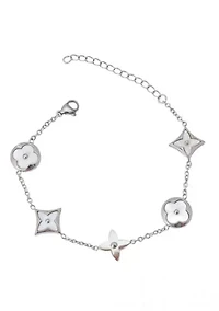 Tarnish Resistant Silver Plated Mixed Flower Pearlescent Bracelet