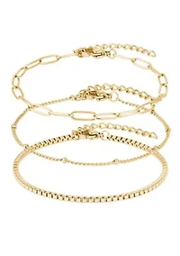 Tarnish Resistant 18k Gold Plated 3-Chain Bracelet Set