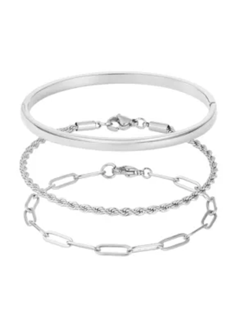 Tarnish Resistant Silver Plated Cuff and Chain Bracelet Set