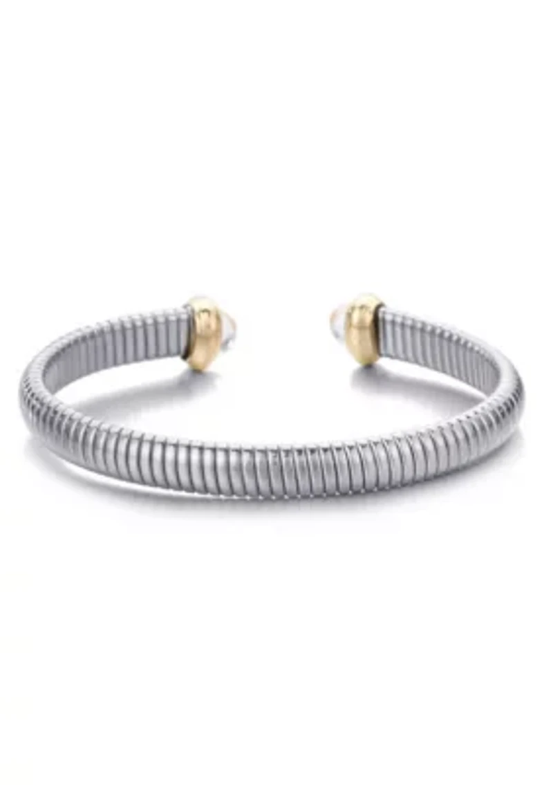 Silver Plated Coil Cuff with Clear Stones