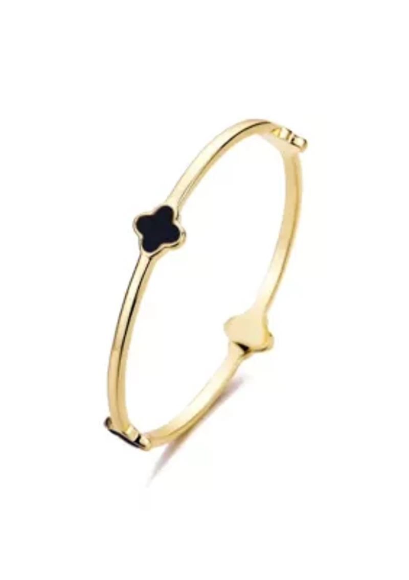 14k Gold Plated Black Clover Bangle